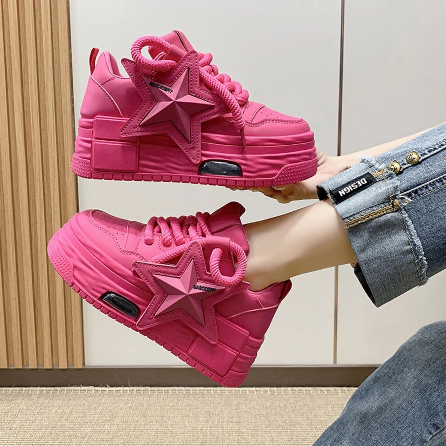 Women's Sneakers Exaggerated Star Chunky Platform Bold Retro Streetwear Shoes Thick Sole Y2K Fashion Daily Outfits