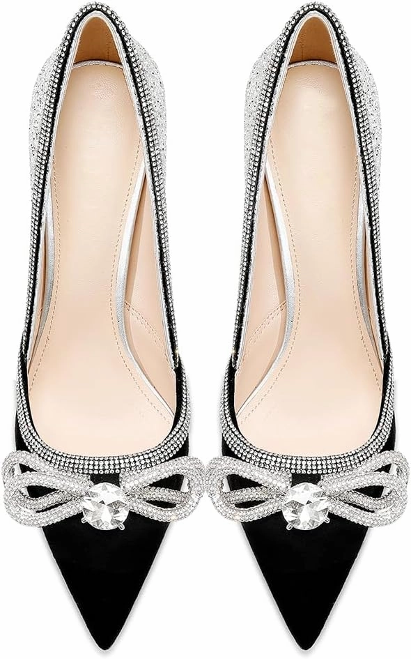 Women's Sparkly High Heels Closed Pointed Toe Pumps 3.74-inch Sexy Slip on Heels Wedding Party Pumps Shoes