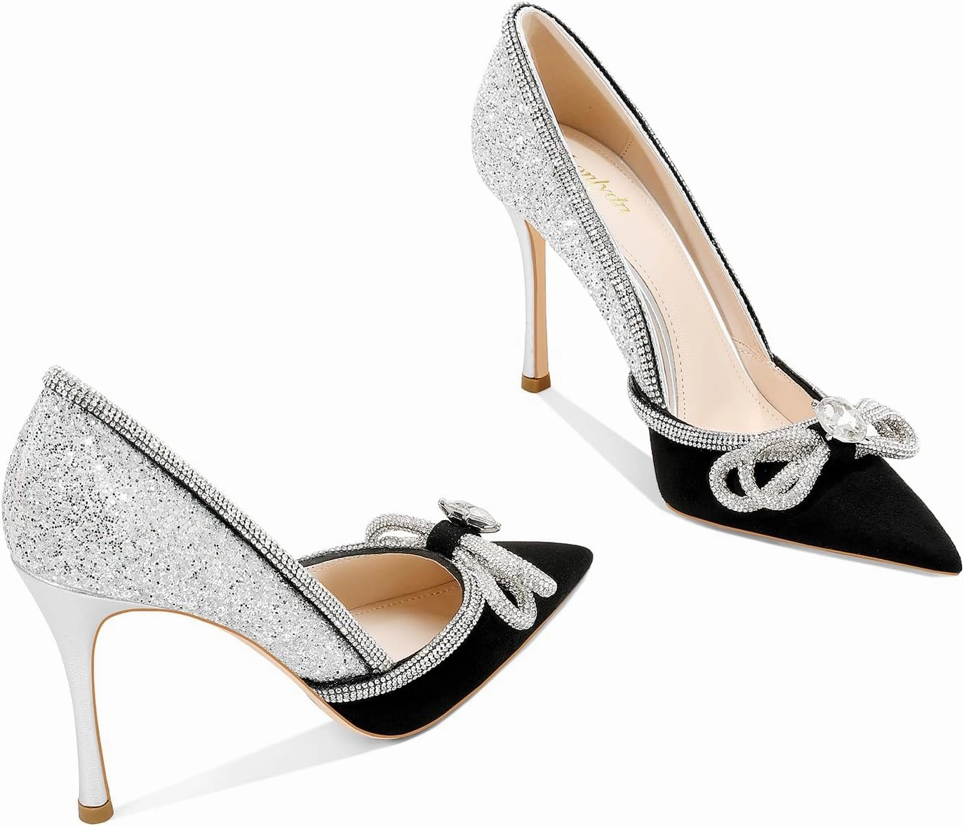 Women's Sparkly High Heels Closed Pointed Toe Pumps 3.74-inch Sexy Slip on Heels Wedding Party Pumps Shoes