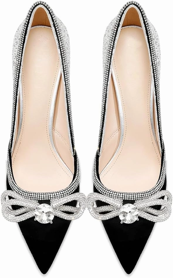 Women's Sparkly High Heels Closed Pointed Toe Pumps 3.74-inch Sexy Slip on Heels Wedding Party Pumps Shoes