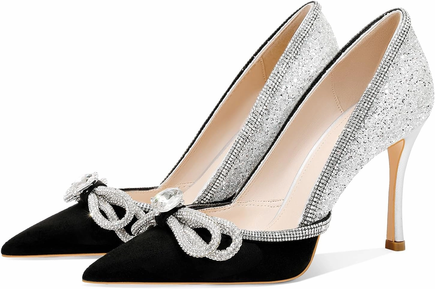Women's Sparkly High Heels Closed Pointed Toe Pumps 3.74-inch Sexy Slip on Heels Wedding Party Pumps Shoes