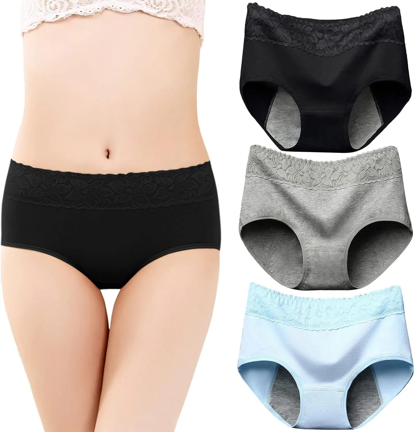 Women's 3 Pieces Cotton Panties,Full Coverage Mid Waisted Seamless Hipster Brief,Comfort Flex Fit No Show Brief