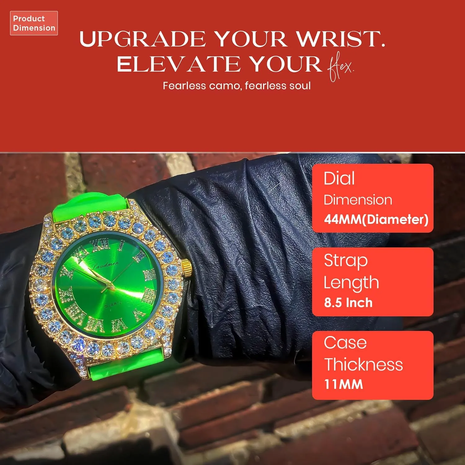 Women's Gold Plated Full Iced Bling Out Hip Hop Luxury Fashion Lab Diamond CZ Quartz Movement 44MM Dial Watch