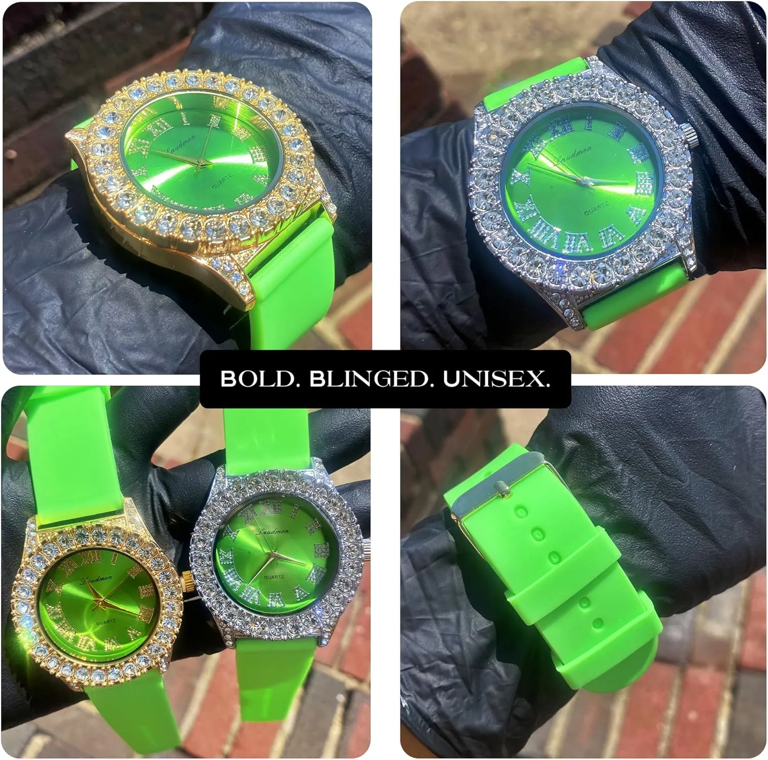 Women's Gold Plated Full Iced Bling Out Hip Hop Luxury Fashion Lab Diamond CZ Quartz Movement 44MM Dial Watch