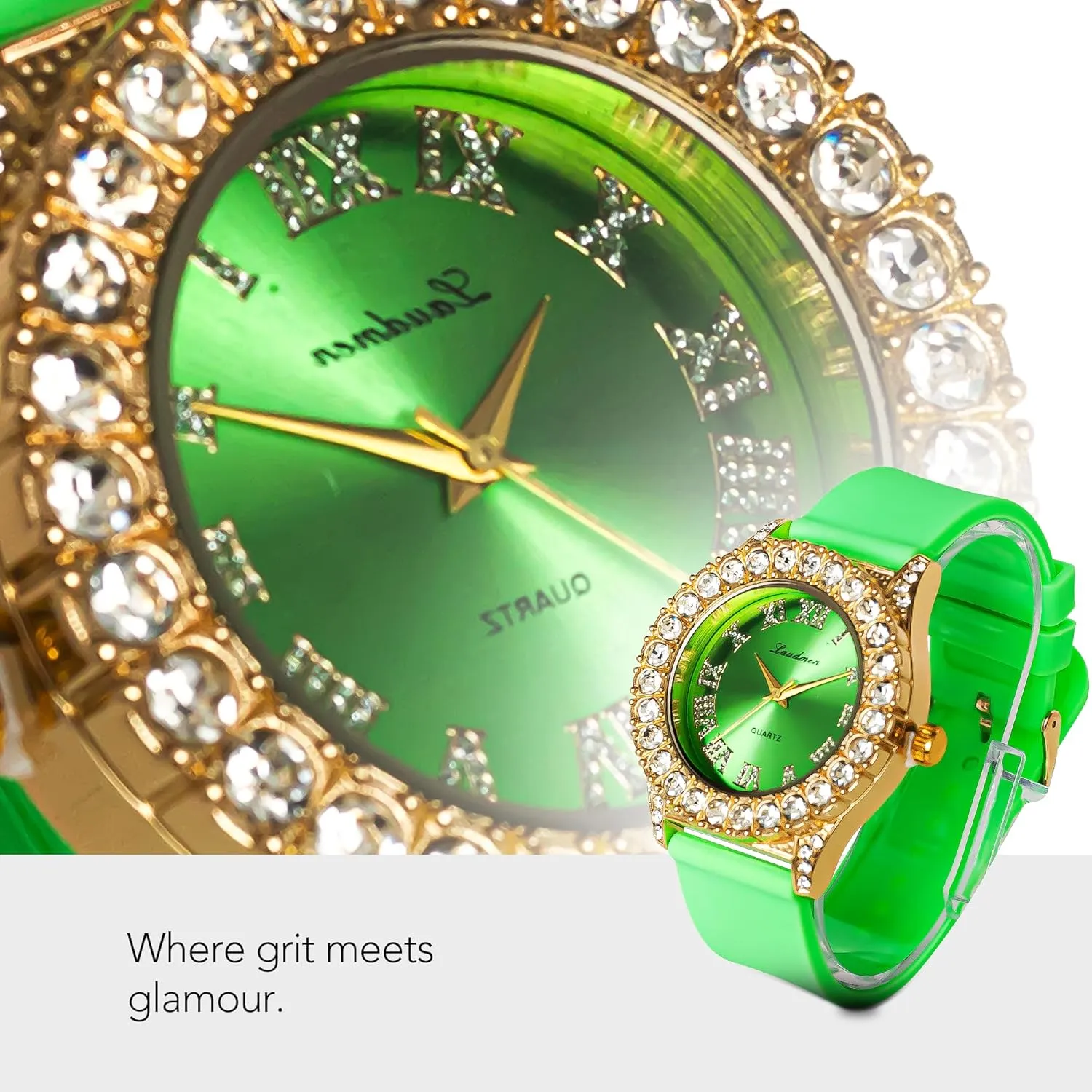 Women's Gold Plated Full Iced Bling Out Hip Hop Luxury Fashion Lab Diamond CZ Quartz Movement 44MM Dial Watch