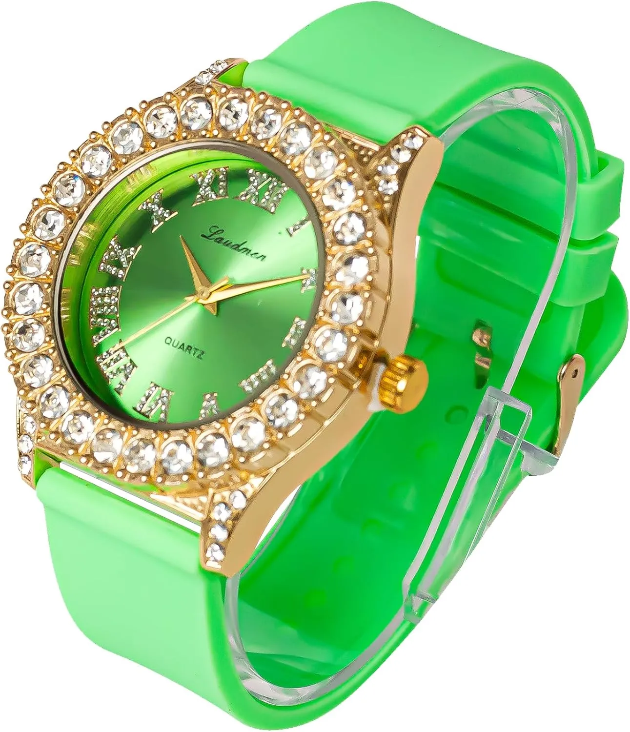 Women's Gold Plated Full Iced Bling Out Hip Hop Luxury Fashion Lab Diamond CZ Quartz Movement 44MM Dial Watch