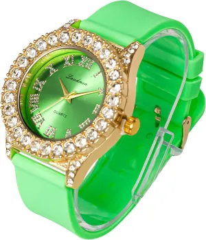 Women's Gold Plated Full Iced Bling Out Hip Hop Luxury Fashion Lab Diamond CZ Quartz Movement 44MM Dial Watch