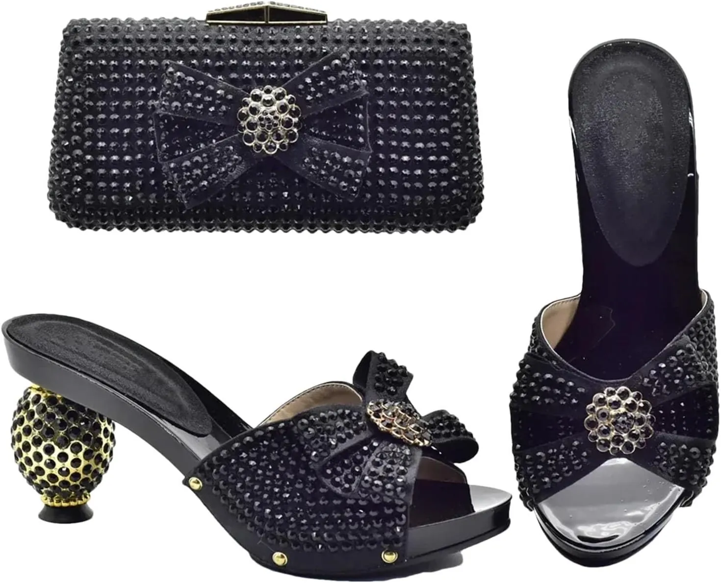 Women's Italian Summer Party Shoe & Bag Set - Luxury Designer High Heel Pumps with Crystal Clutch, Perfect for Evening Events