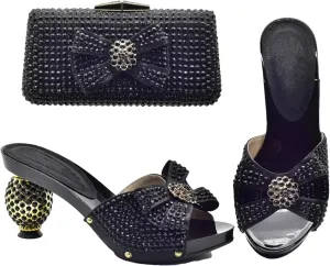 Women's Italian Summer Party Shoe & Bag Set - Luxury Designer High Heel Pumps with Crystal Clutch, Perfect for Evening Events