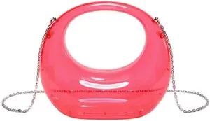 Women’s Moon Shaped Acrylic Transparent Bag, Top Handle Handbag Underarm Purse, Clear Beach Hobo Clutch Evening Shoulder Bag