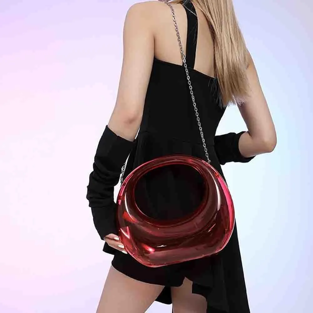 Women’s Moon Shaped Acrylic Transparent Bag, Top Handle Handbag Underarm Purse, Clear Beach Hobo Clutch Evening Shoulder Bag
