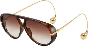 Women's Oversized Aviator Sunglasses Retro Trendy Shield Sun Glasses Big Orange lens Vintage Shades