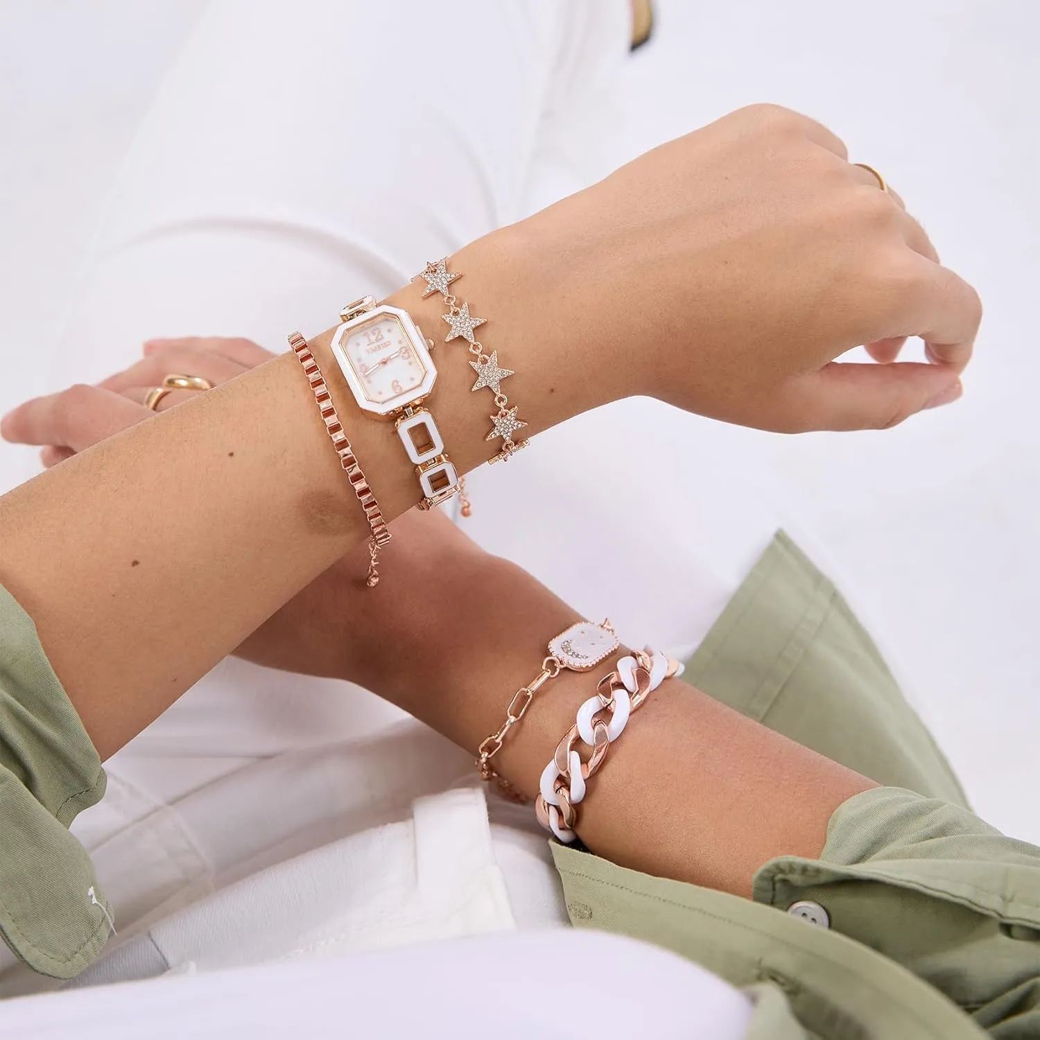 Women's Rectangle Watch and Bracelet Set, Women's Bracelet Watch Set，Gifts for Women