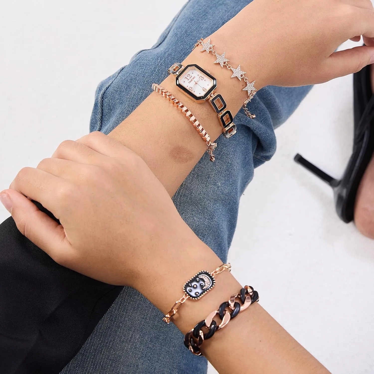 Women's Rectangle Watch and Bracelet Set, Women's Bracelet Watch Set，Gifts for Women