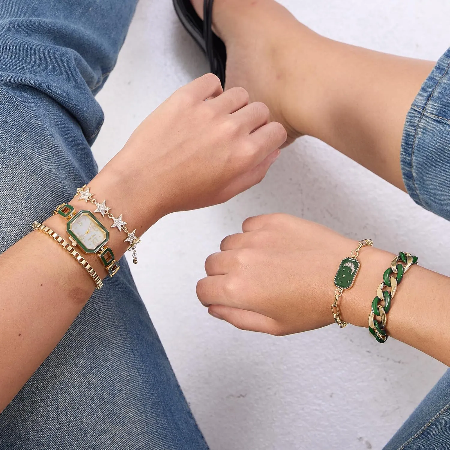 Women's Rectangle Watch and Bracelet Set, Women's Bracelet Watch Set，Gifts for Women