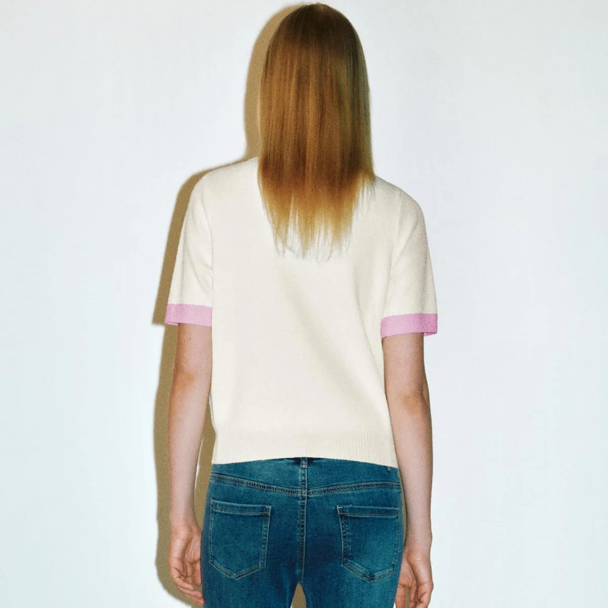 Women's Short Sleeve Sweater Summer Crew Neck Cropped Color Block Tops Casual Knit Shirts with Pockets