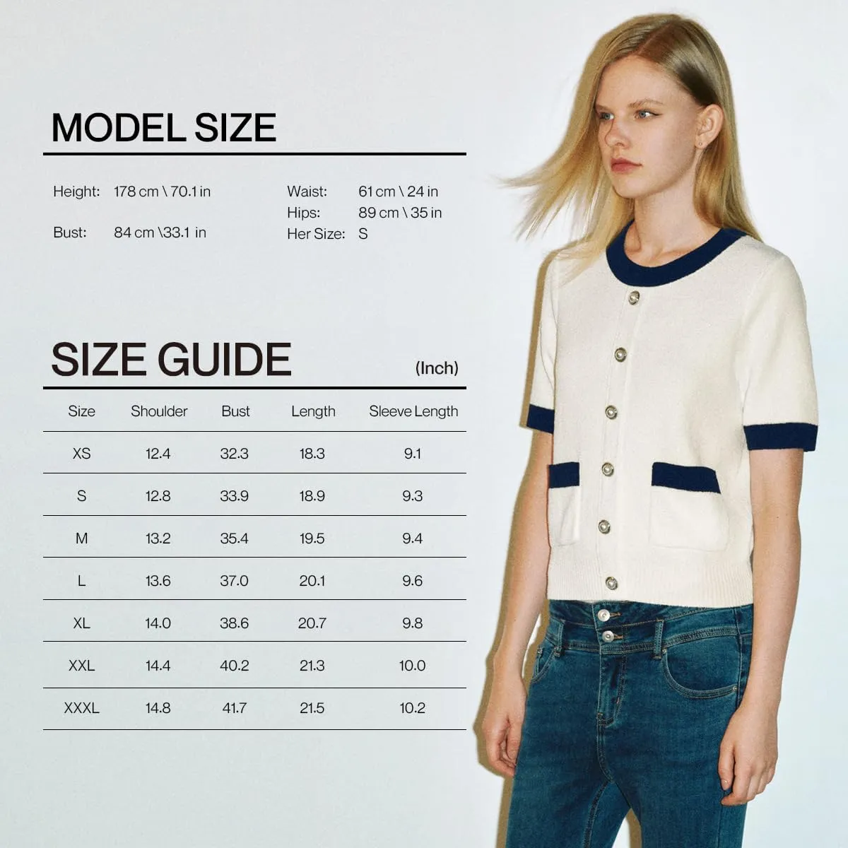 Women's Short Sleeve Sweater Summer Crew Neck Cropped Color Block Tops Casual Knit Shirts with Pockets