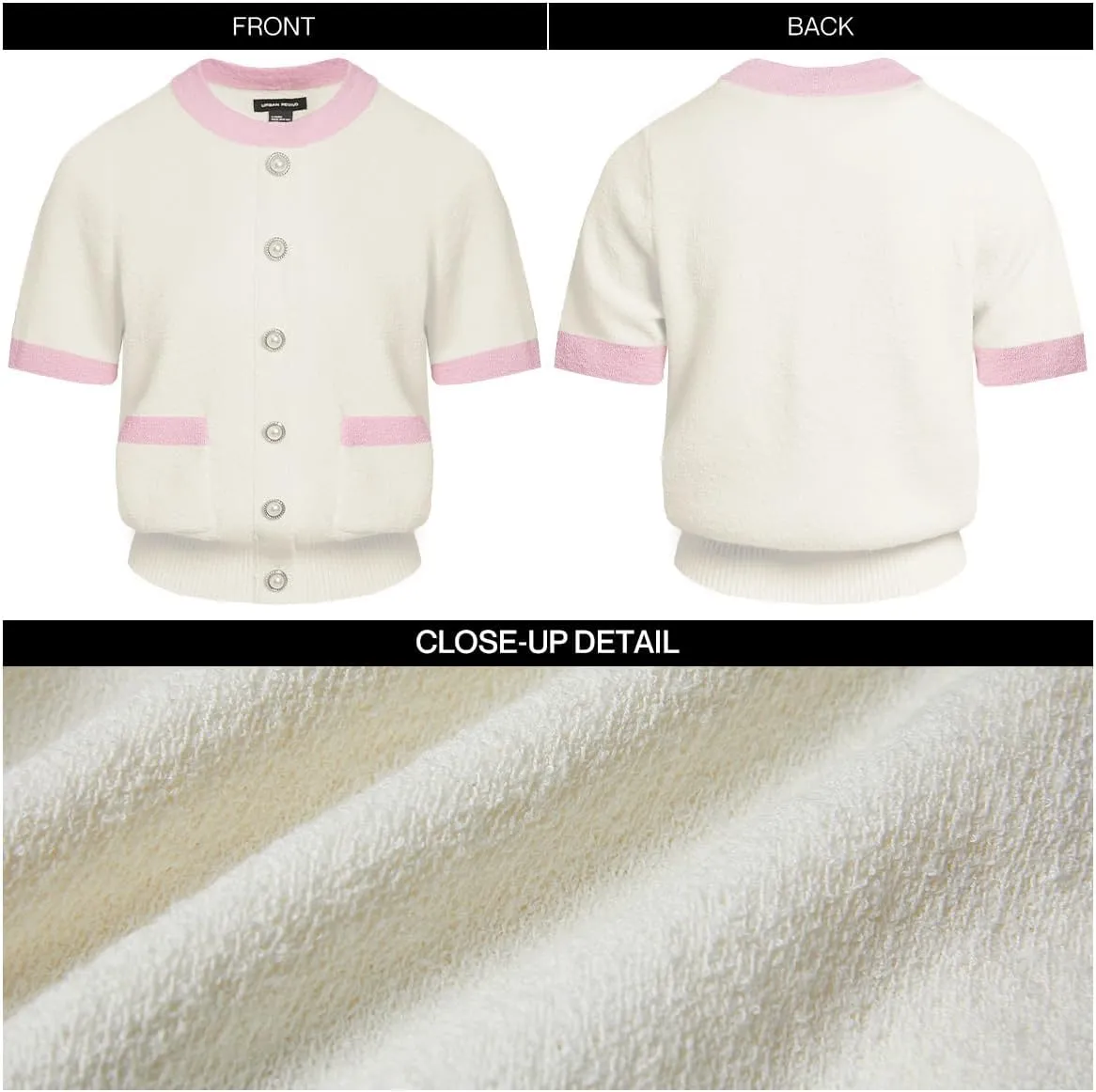 Women's Short Sleeve Sweater Summer Crew Neck Cropped Color Block Tops Casual Knit Shirts with Pockets