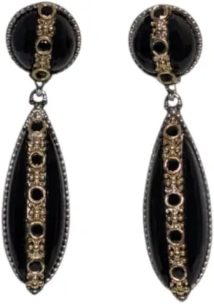 Women's Silver, 18K Gold and Onyx Earring SKKJ614-314