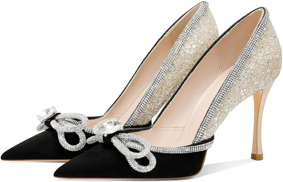 Women's Sparkly High Heels Closed Pointed Toe Pumps 3.74-inch Sexy Slip on Heels Wedding Party Pumps Shoes