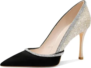 Women's Sparkly High Heels Closed Pointed Toe Pumps 3.74-inch Sexy Slip on Heels Wedding Party Pumps Shoes
