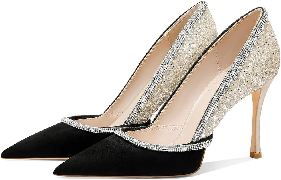 Women's Sparkly High Heels Closed Pointed Toe Pumps 3.74-inch Sexy Slip on Heels Wedding Party Pumps Shoes