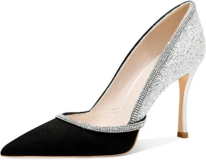 Women's Sparkly High Heels Closed Pointed Toe Pumps 3.74-inch Sexy Slip on Heels Wedding Party Pumps Shoes