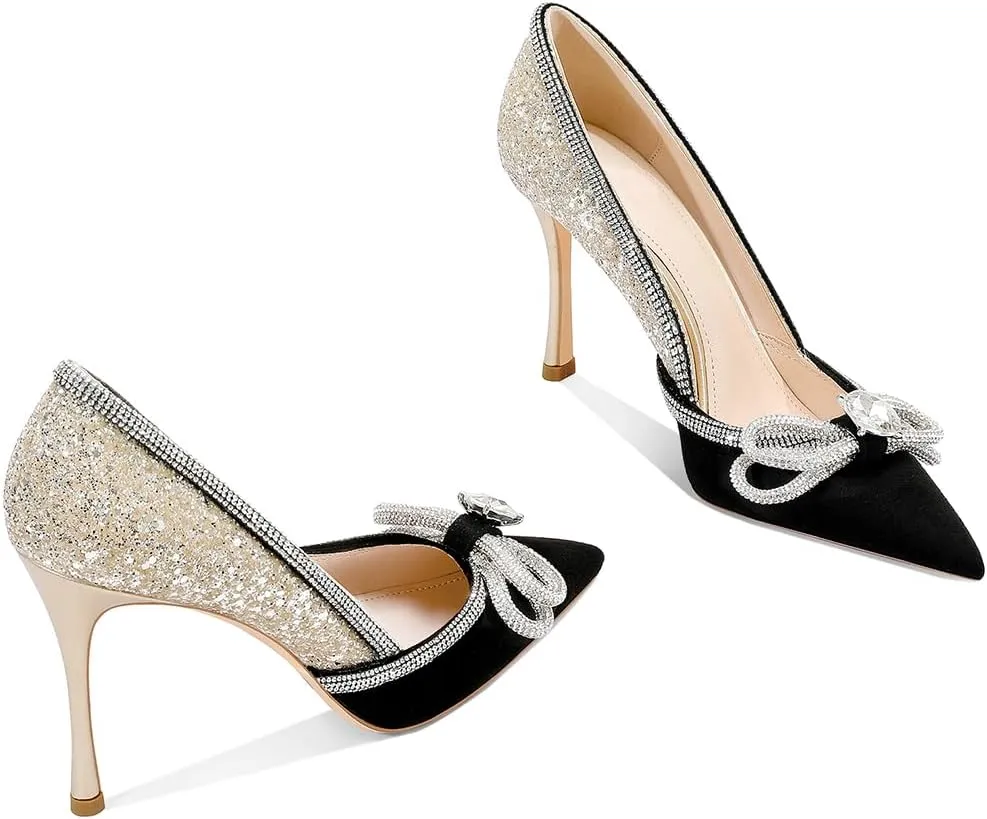 Women's Sparkly High Heels Closed Pointed Toe Pumps 3.74-inch Sexy Slip on Heels Wedding Party Pumps Shoes