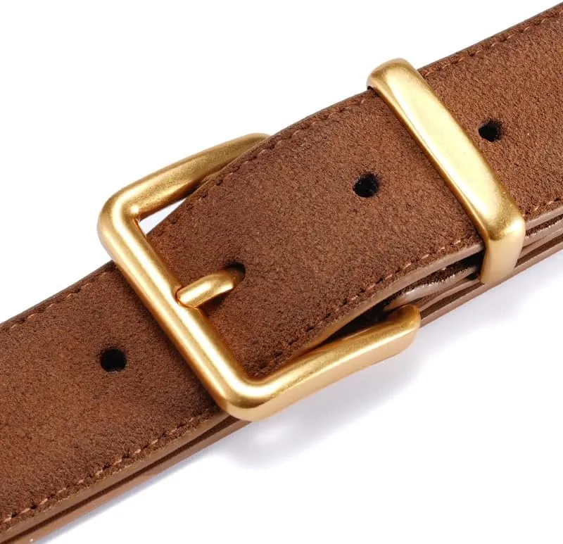 Women's Suede Leather Belt - Wide Gold Buckle Belt for Dresses & Jeans, Adjustable Waist Belt (Fits 26"-35")
