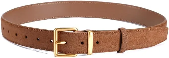 Women's Suede Leather Belt - Wide Gold Buckle Belt for Dresses & Jeans, Adjustable Waist Belt (Fits 26"-35")
