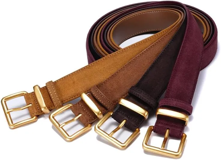 Women's Suede Leather Belt - Wide Gold Buckle Belt for Dresses & Jeans, Adjustable Waist Belt (Fits 26"-35")