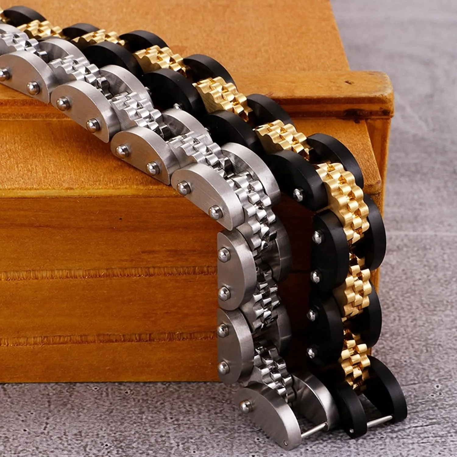 Wycian Best Friend Bracelets, Gold Mens Bracelet Partial Stainless Steel Watch Strap for Man Husbands Jewelry Gifts