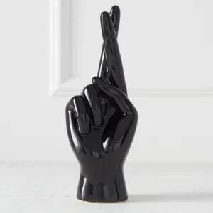 Z Gallerie Quirky & Edgy Ceramic Hand Sculpture Bold Finger Statue in Gold, Silver & Black for Modern Home & Office Décor Crossed Fingers