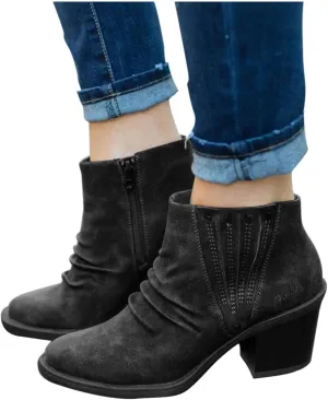 ZBYY Women's Ankle Booties Comfort Slip On Suede Low Chunky Heel Round Toe Side Zipper Winter Shorts Dress Shoes