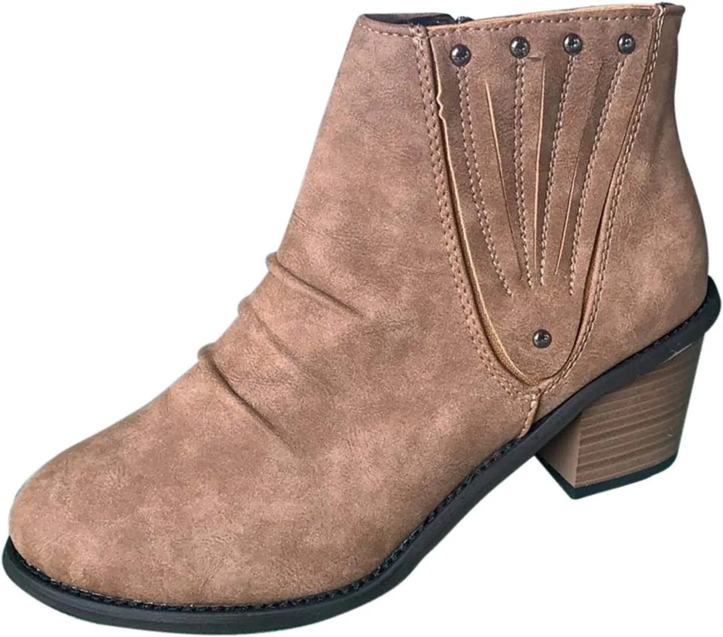 ZBYY Women's Ankle Booties Comfort Slip On Suede Low Chunky Heel Round Toe Side Zipper Winter Shorts Dress Shoes
