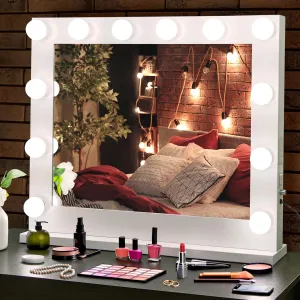 ZENY Makeup Vanity Mirror with Lights, Tabletop LED Hollywood Mirror with 12 Dimmable Bulbs and Charging Port, 3 Color Modes, 31.6‘’ x 26.5''