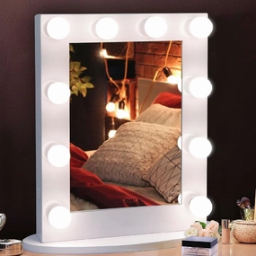 ZENY Makeup Mirror Vanity Mirror with Lights, Tabletop Hollywood Mirror with 10 Replaceable Bulbs, Bedroom Mirrors for Vanity, 4-Color Lights, Metal Frame, 25.6''x20'' White Lighted Mirror